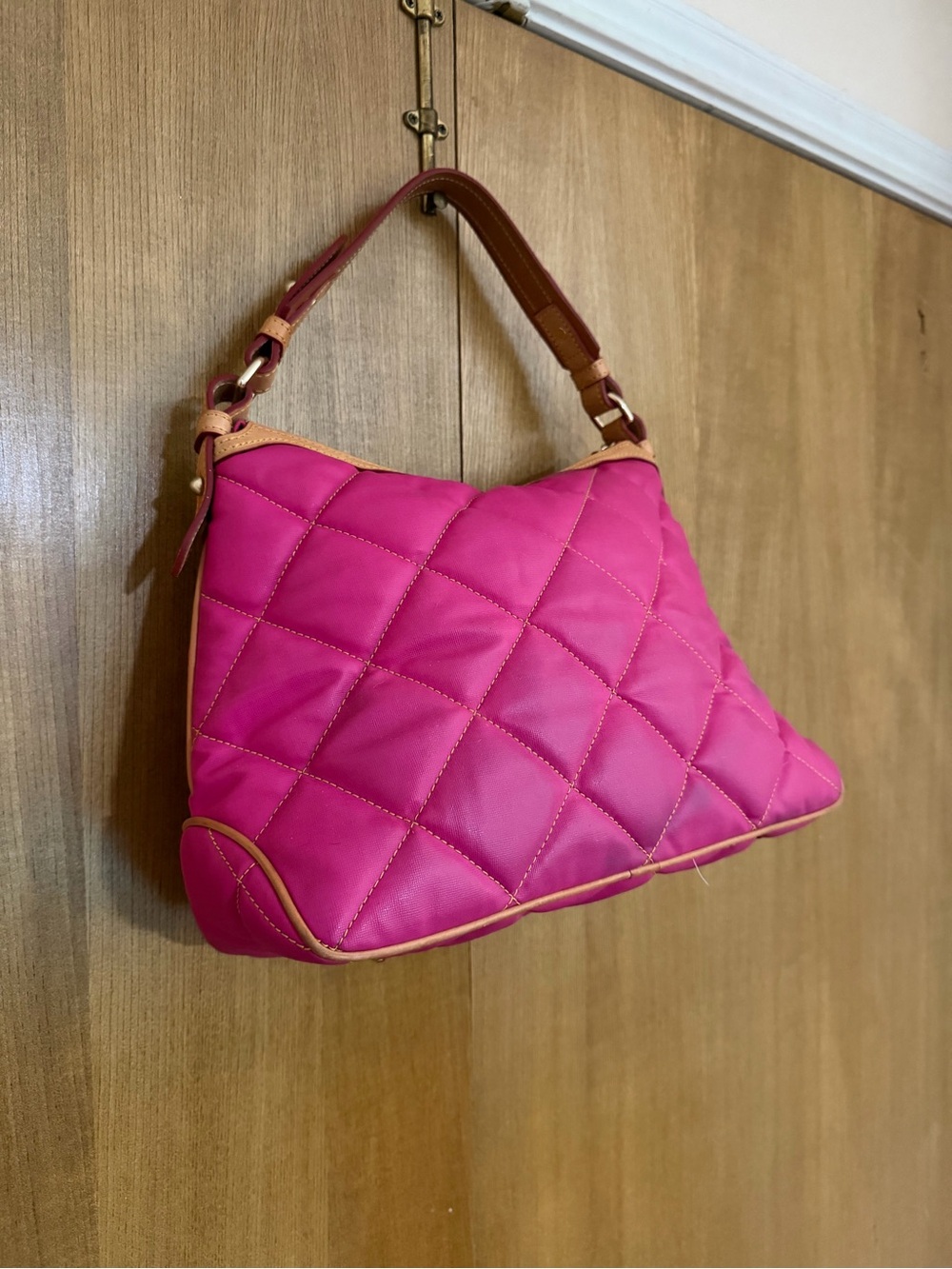 Dooney & Bourke Pink Quilted Shoulder Bag with Tan Trim - Picture 5 of 11